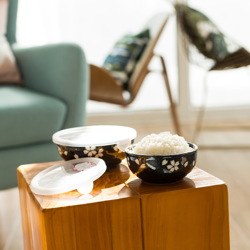 日本AITO美浓烧陶瓷保鲜碗2个 【宇野千代淡墨樱系列】黑色
