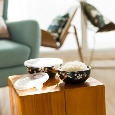 日本AITO美浓烧陶瓷保鲜碗2个 【宇野千代淡墨樱系列】黑色