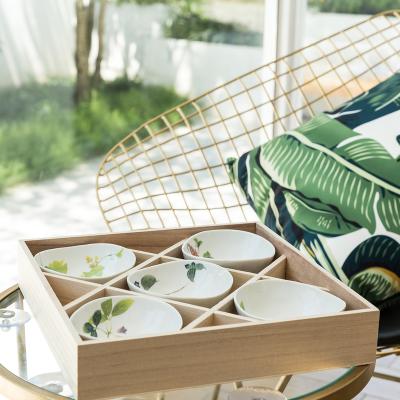 AITO美浓烧陶瓷小碗5件木盒套装 【林静一春花系列】绿色