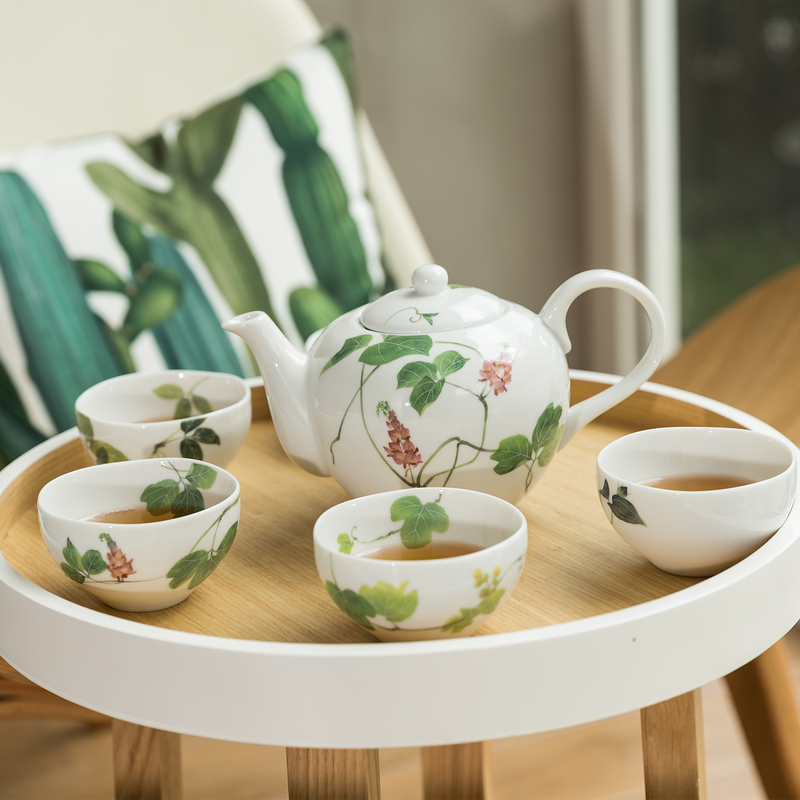 AITO美浓烧陶瓷茶水壶茶杯茶具套装 【林静一春花系列】绿色