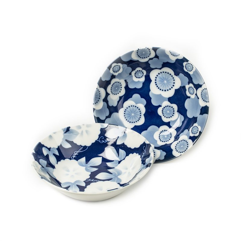 AITO美浓烧陶瓷碗汤碗面碗2件套 【林静一琉璃花系列】蓝色