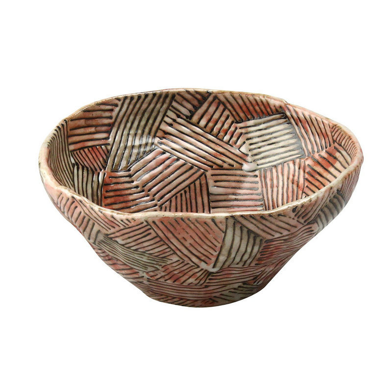 日本AITO手作陶瓷大碗汤面碗 【濑户烧手工网纹】深红