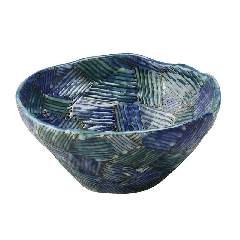 日本AITO手作陶瓷大碗汤面碗饭碗 【濑户烧手工网纹】深蓝