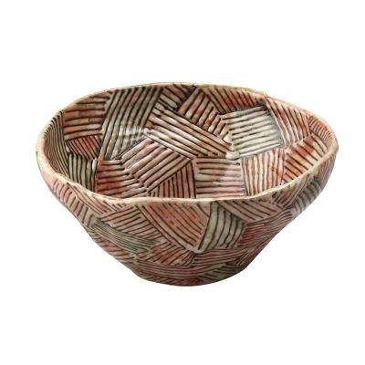 日本AITO手作陶瓷大碗汤面碗 【濑户烧手工网纹】深红