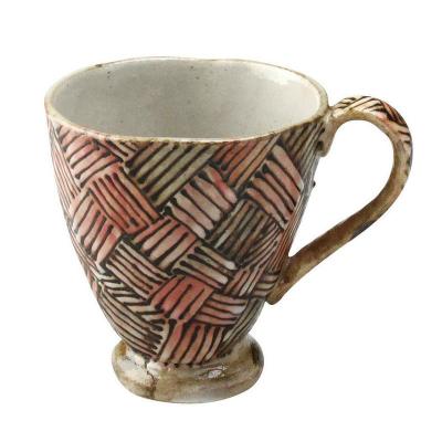 日本AITO陶瓷手工马克杯茶水杯 【濑户烧手工网纹】深红