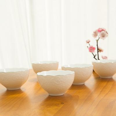 AITO美浓烧陶瓷浮雕刻花银边碗5件 【桂由美葡萄刻花】纯白