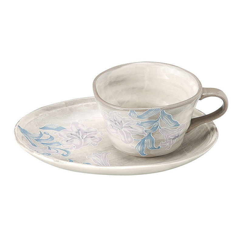 日本AITO濑户烧陶瓷茶水杯茶盘托 【抚松庵系列】百合花