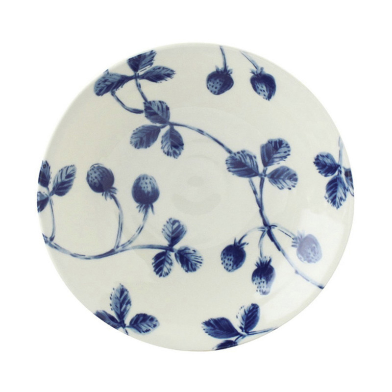 日本AITO美浓烧陶瓷盘深口碟 【Botamical系列】草莓图案蓝白