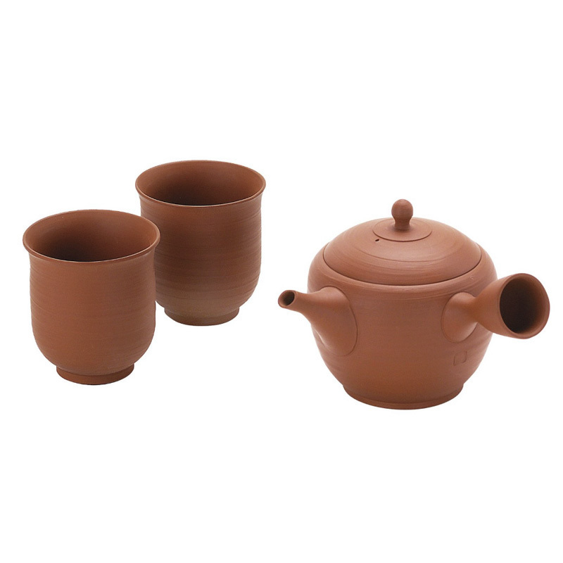 日本AITO手作朱泥茶水壶茶水杯茶具3件套 【常滑烧】朱砂色