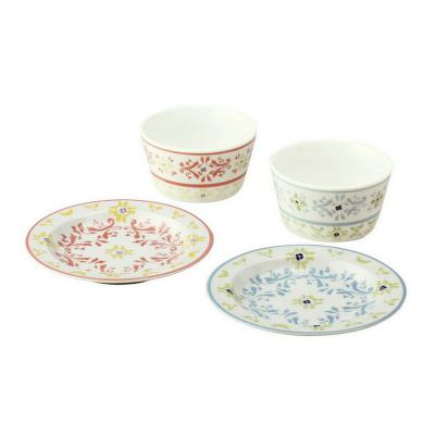 日本AITO美浓烧陶瓷碗餐碟盘子4件 【Diane-Harrison系列】蓝红色