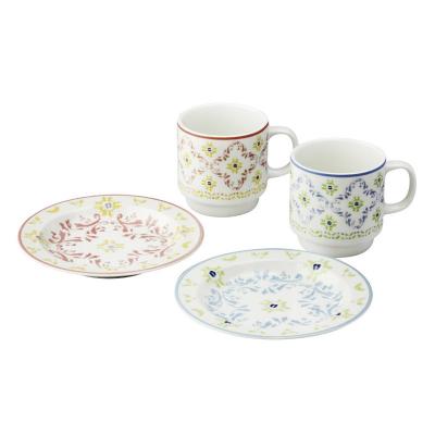 日本AITO美浓烧陶瓷马克杯碟子4件 【Diane-Harrison系列】蓝红