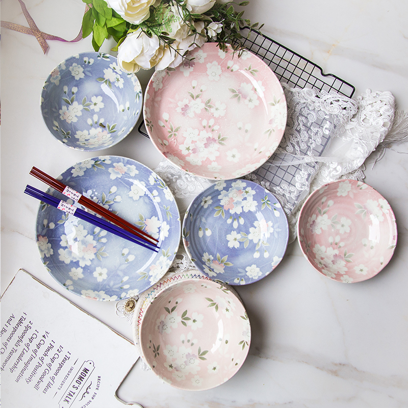 AITO美浓烧陶瓷碗碟八件套礼盒套装 【宇野千代樱吹雪】花色