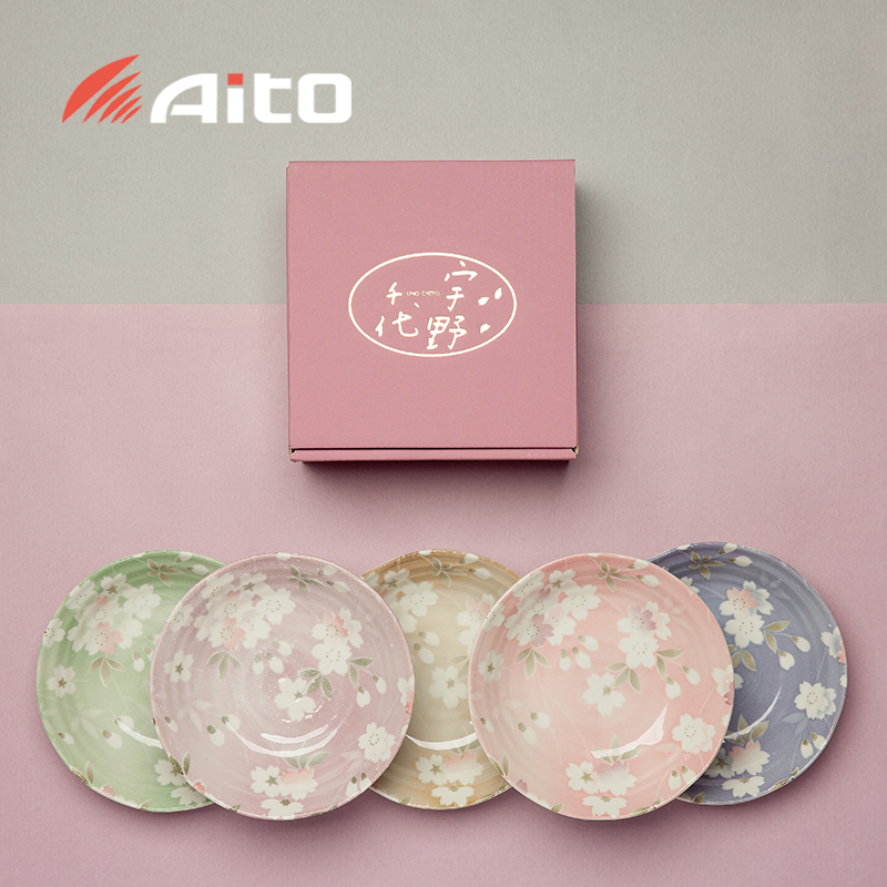 日本AITO美浓烧陶瓷碗汤碗5件 【宇野千代樱吹雪系列】花色